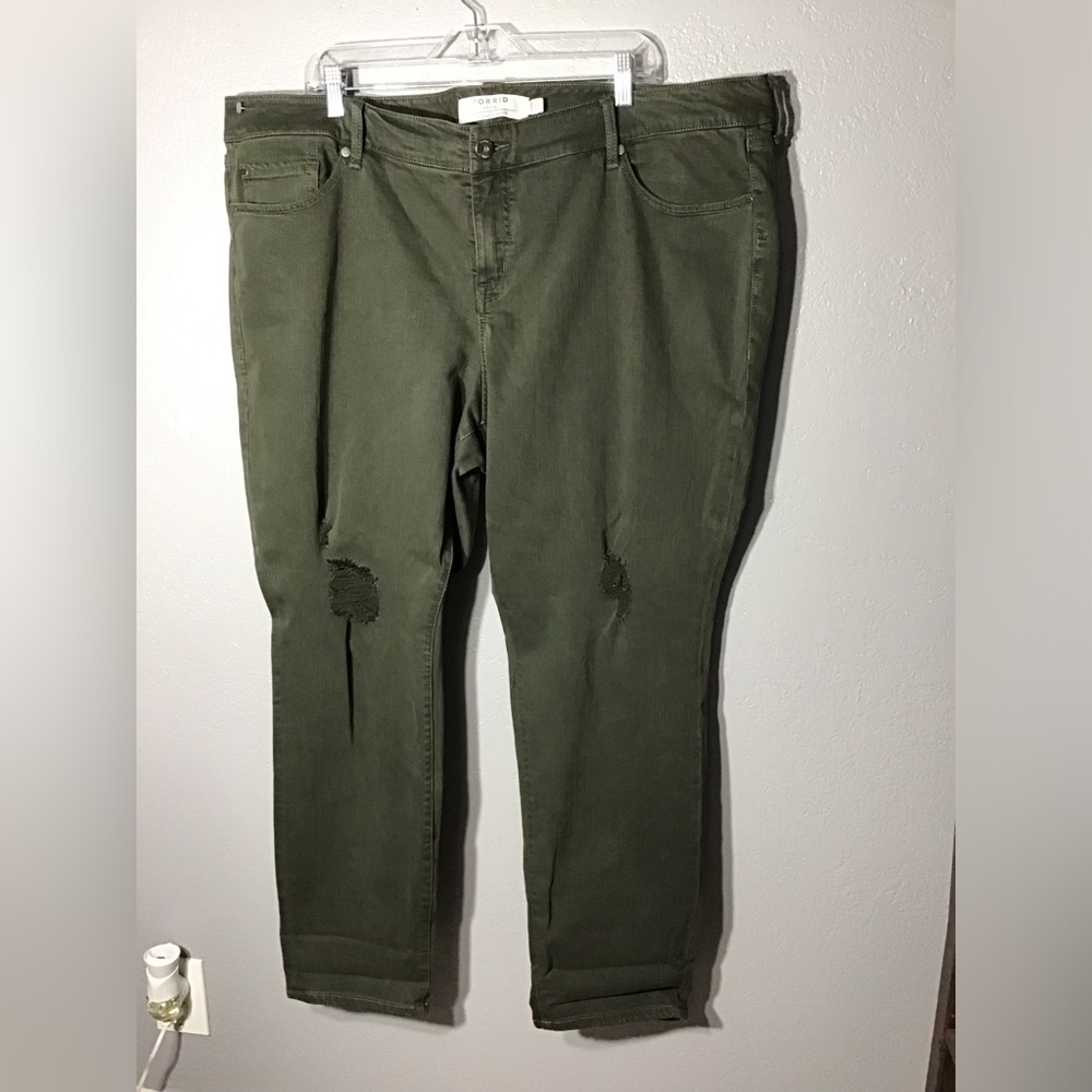 torrid Olive Green Distressed Boyfriend Jeans